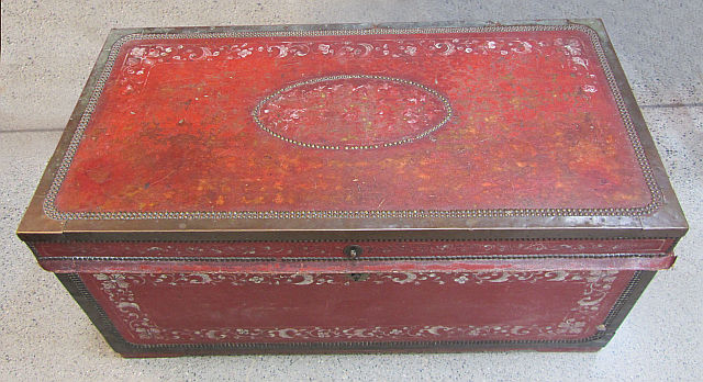 Painted Mexican Leather Covered Trunk